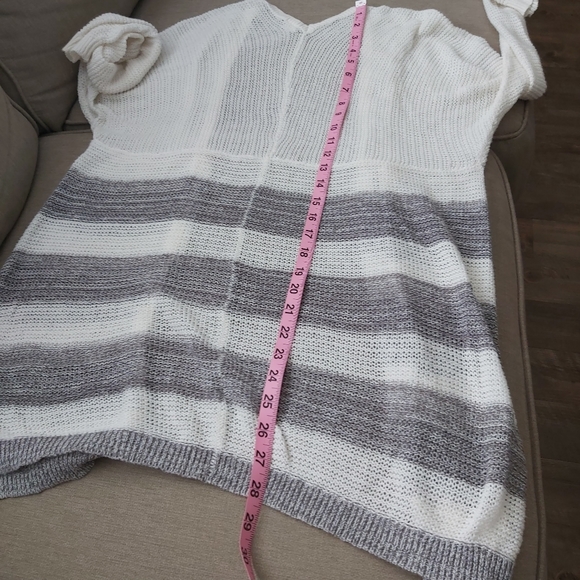 wild pearls cream gray stripes knit open cardigan long line 100% cotton - Picture 12 of 14